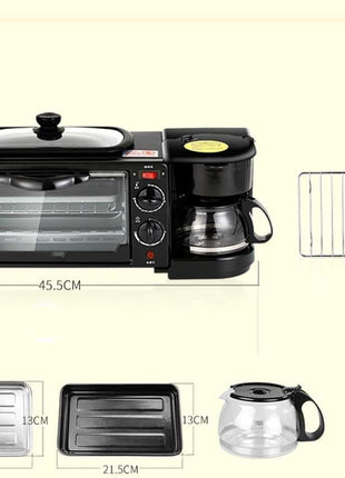 3-in-1 Breakfast Station with Mini Oven, Coffee Maker and Top Griddle, Black Stainless Steel