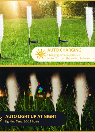 Solar Outdoor Garden Reed Lights 2 Pack Warm White LED Waterproof Pathway Lights for Patio Yard Décor