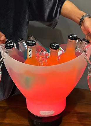 7L LED Ice Bucket with Bluetooth 5.4 Speaker – Rechargeable USB-C Party Beverage Cooler – Multicolor Lighting – White