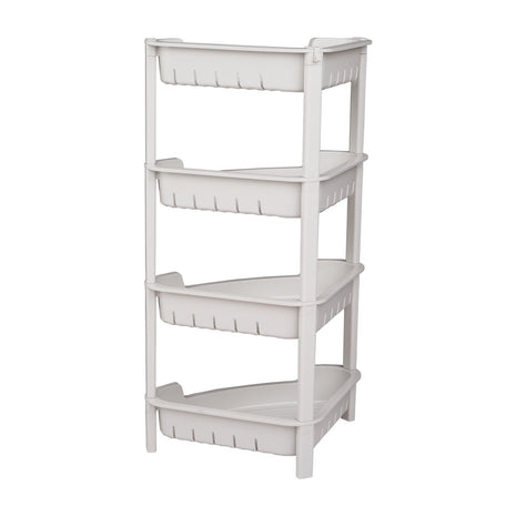 4-Tier Corner Shelf Rack - Plastic Triangular Standing Storage Organizer for Bathroom Kitchen - White