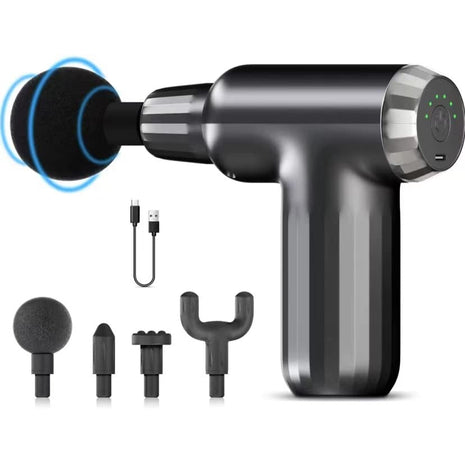 Compact Deep‑Tissue Massage Gun 3600 RPM | 6 Speeds • 4 Heads • USB‑C • 35‑40 dB • 510 g