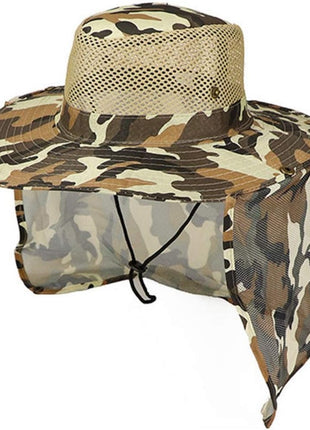 Outdoor Fishing Hat 58cm UV Protection Polyester Wide Brim with Removable Neck Flap – Camouflage
