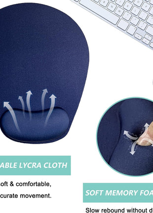Mouse Pad Gel Wrist Support – Ergonomic Comfort, Non-Slip PU Base, Smooth Fabric –Navy