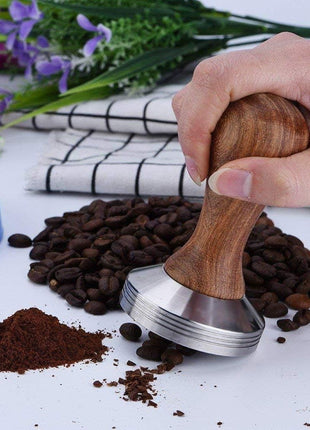 48 mm Coffee Tamper with Wooden Handle and Stainless Steel Base, Espresso Ground Coffee Press Tool