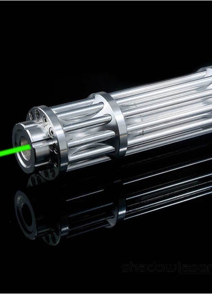 Green Laser Pointer 500mW Adjustable Focus – Long-Range Class B with Glasses, Beam Caps & Case – Silver Aluminum