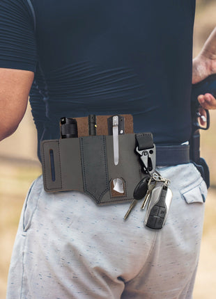 Leather Belt Organizer 13 × 18 cm – 3-Slot EDC Tool Pouch with Key Clip – Compact Carry Sheath