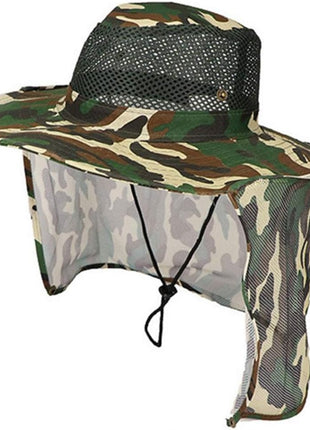 Outdoor Fishing Hat 58cm UV Protection Polyester Wide Brim with Removable Neck Flap – Camouflage