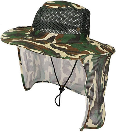 Outdoor Fishing Hat 58cm UV Protection Polyester Wide Brim with Removable Neck Flap – Camouflage