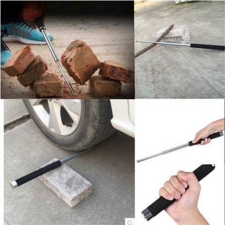 Expandable Baton 21 Inch Steel Self-Defense Tool with Locking Mechanism and Textured Grip - Black