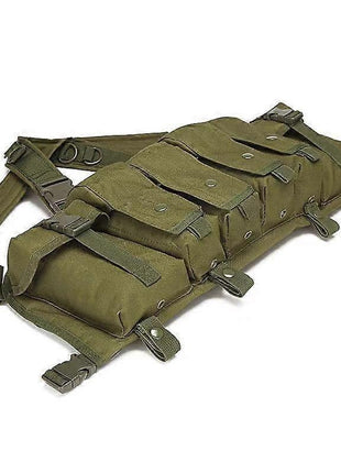 Tactical Chest Rig 600D Oxford Cloth 6‑Magazine Multi‑Pocket Bandolier Vest – Adjustable Shoulder Strap – Green/Khaki/Black