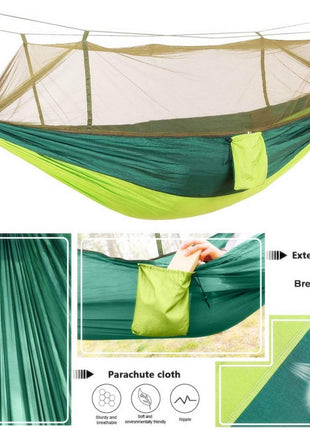 Camping Hammock 290x140cm Nylon with Mosquito Net – Lightweight Foldable Outdoor Hammock