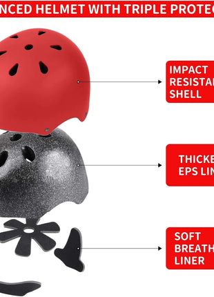 Kids Protective Gear Set with Helmet – 7-Piece Safety Kit with Knee, Elbow & Wrist Pads – Breathable Foam