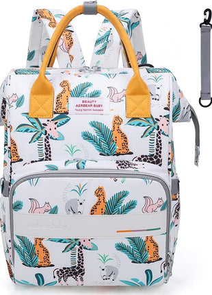 Baby Diaper Backpack 25L Waterproof – Insulated Bottle Pockets + Tissue Slot + Stroller Straps – Safari Animal Print