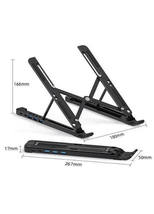 Adjustable Laptop Stand Docking Station 7-17" – Aluminium USB-C Hub with 5 Ports – Foldable, 7 Heights, Non-Slip