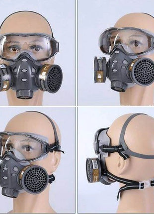Half Face Respirator Mask with Goggles – KN95 Gas & Dust Protection – TPE Body – Twin Filter – Grey