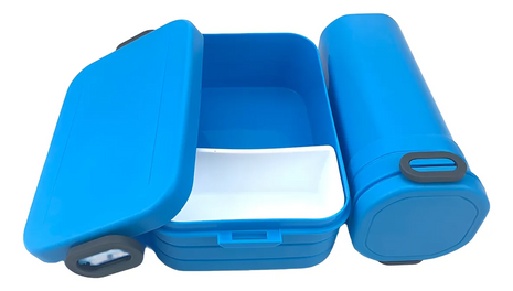 2‑Compartment Leakproof Lunchbox & Water Bottle Set – BPA‑Free PP – 19×12×6.5 cm + 7×8×8 cm – Green/Blue/Pink
