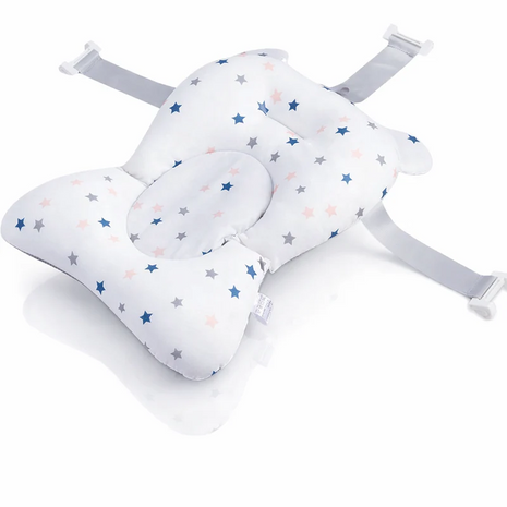 Baby Bath Cushion Pad – Cotton Blend Floating Bathtub Support with Safety Straps – White