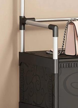 4-Tier Shoe Storage Cabinet with Coat Rack, Removable Shelf Divider, Galvanised Steel Tube & PP Panels