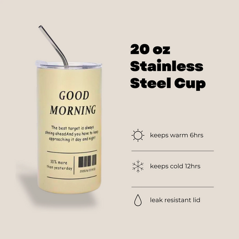 Thermal Insulated Coffee Cup 600ml – 304 Stainless Steel Inner – Vacuum Seal Lid – Reusable Metal Straw
