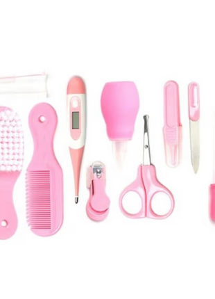 13-Piece Baby Grooming Kit – Infant Healthcare & Nail Care Set with Thermometer, Brush, Scissors – Pink Travel Handbag