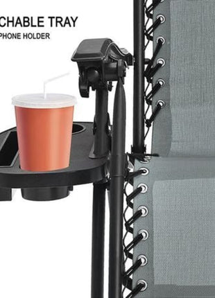 Outdoor Folding Reclining Lounge Chair 110×68×65 cm – Steel/Textilene – Adjustable Headrest & Cup‑Holder Tray – Multiple Colours