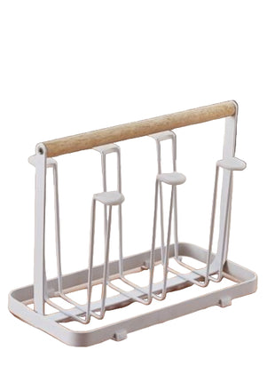 Glass Drying Rack 6-Cup Holder with Wood Handle – Metal Stand for Mugs and Tumblers