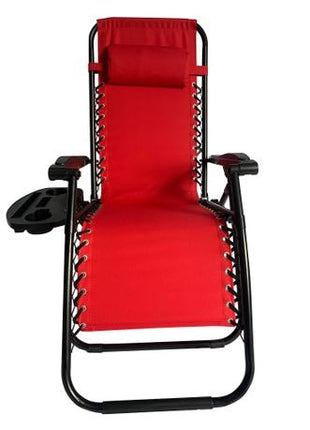 Outdoor Folding Reclining Lounge Chair 110×68×65 cm – Steel/Textilene – Adjustable Headrest & Cup‑Holder Tray – Multiple Colours