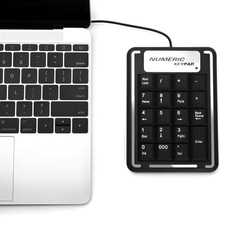 Wired USB Numeric Keypad 19-Key Plug & Play Number Pad for Laptop & Desktop, Black