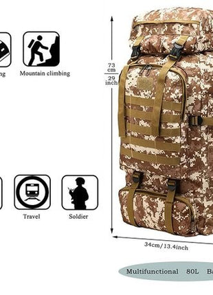 80L Tactical Hiking Backpack – Waterproof 600D Oxford