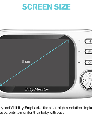 Madison Wireless Video Baby Monitor with 9 cm Screen, 720P HD Camera, 360° Rotation, Night Vision, Two-Way Talk, Crying Alert, 1.5 Meter Range, and Lullabies
