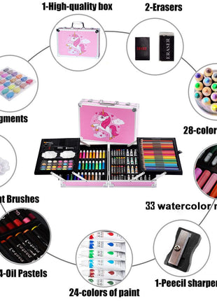 145-Piece Art Set – Unicorn Aluminum Case – Complete Drawing, Painting & Sketching Kit