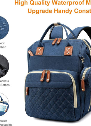 Diaper Bag Backpack 16.5" – Waterproof Oxford Baby Bag with Changing Station, USB Port, 18 Pockets