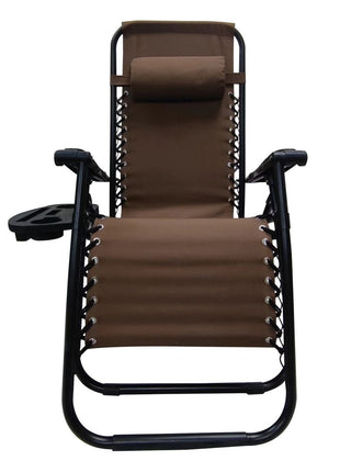 Outdoor Folding Reclining Lounge Chair 110×68×65 cm – Steel/Textilene – Adjustable Headrest & Cup‑Holder Tray – Multiple Colours