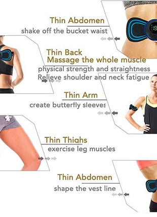 Compact and USB‑rechargeable EMS massager pad designed for neck, back, waist, arms or legs. Offers 8 modes and 19 intensity levels.