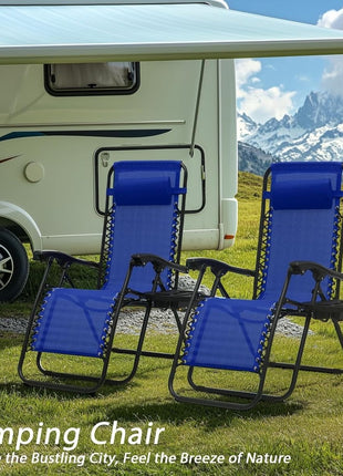 Outdoor Folding Reclining Lounge Chair 110×68×65 cm – Steel/Textilene – Adjustable Headrest & Cup‑Holder Tray – Multiple Colours