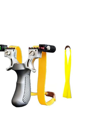 Hunting Slingshot – Alloy Frame + Red Laser + Level – Ergonomic Grip – 2 Bands