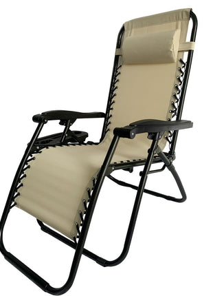 Outdoor Folding Reclining Lounge Chair 110×68×65 cm – Steel/Textilene – Adjustable Headrest & Cup‑Holder Tray – Multiple Colours