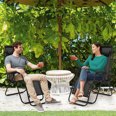 Outdoor Folding Reclining Lounge Chair 110×68×65 cm – Steel/Textilene – Adjustable Headrest & Cup‑Holder Tray – Multiple Colours