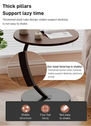 Side Table 40cm Round Wood Top with C-Shaped Carbon Steel Base – Compact 61cm Height