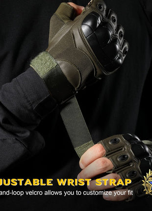 Half-Finger Hard Knuckle Outdoor Sports Gloves, Breathable Adjustable Tactical Riding Gloves -Green