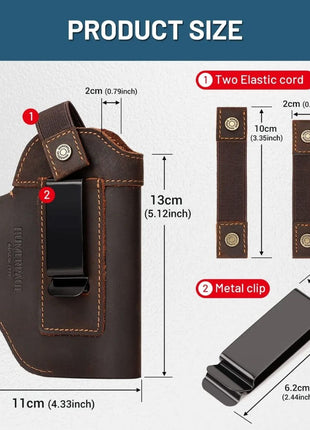 Universal Leather Gun Holster 11x13cm – Ambidextrous Clip – Compact Pistol Fit – Black/Brown/Coffee
