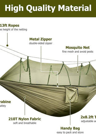 Camping Hammock 290x140cm Nylon with Mosquito Net – Lightweight Foldable Outdoor Hammock
