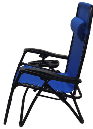 Outdoor Folding Reclining Lounge Chair 110×68×65 cm – Steel/Textilene – Adjustable Headrest & Cup‑Holder Tray – Multiple Colours