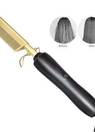 Hot Comb Hair Straightener for Coarse & Natural Hair – Fast Heating Electric Brush – Lightweight & Compact Styling Tool