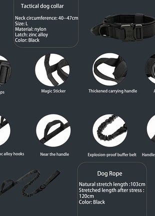 Tactical Dog Collar Large 45–66 cm Nylon – Padded Quick-Release Buckle & Handle – Black