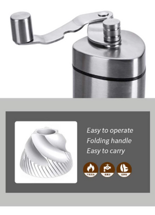 Manual Coffee Grinder Stainless Steel with Silent Ceramic Burr – Portable Hand Crank