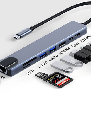 UNISYNC 8-in-1 USB-C Docking Station with 87W PD, HDMI, USB 3.0, RJ45, SD/TF – Slim Hub