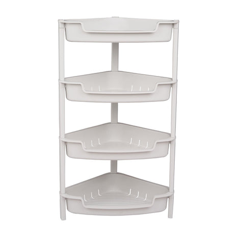 4-Tier Corner Shelf Rack - Plastic Triangular Standing Storage Organizer for Bathroom Kitchen - White