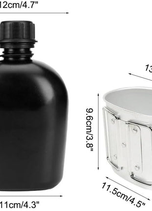 3 Piece Outdoor Canteen Kit with Aluminum Cup, Bottle and Carry Bag for Camping, Hiking and Survival