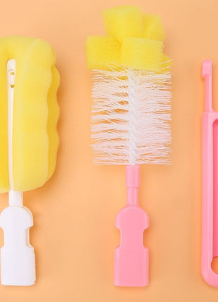 5-Piece Baby Bottle Brush Set – Sponge + PP – Bottle, Nipple, Pacifier, Straw Cleaning